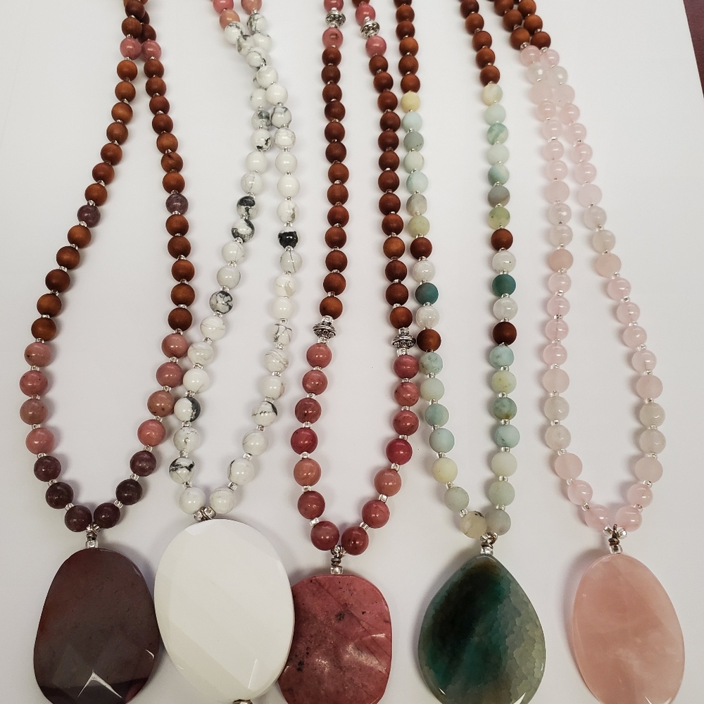 Handmade Sandalwood & Gem 108 Bead Mala Necklaces - Picture 5 of 8